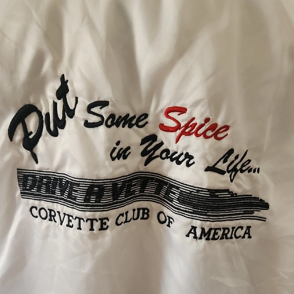 Vintage Satin 80/90s Corvette Club Of America White Satin Bomber Jacket - Picture 5 of 12